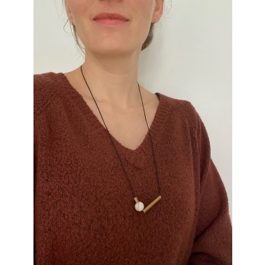 nahili KETTE "golden geo Marble" Messing Schmuck mit Naturstein Marmor oder Howlith