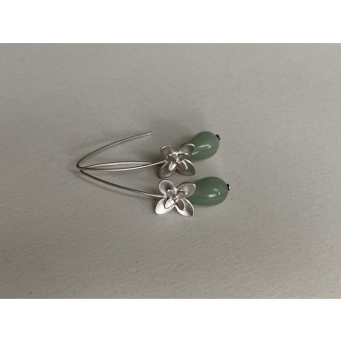 UNIKAT na.hili OHRRINGE Jadeblüten *Weißgold* Aventurin Stecker 925 Silber
