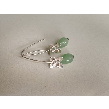 UNIKAT na.hili OHRRINGE Jadeblüten *Weißgold* Aventurin Stecker 925 Silber