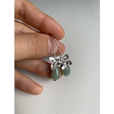 UNIKAT na.hili OHRRINGE Jadeblüten *Weißgold* Aventurin Stecker 925 Silber