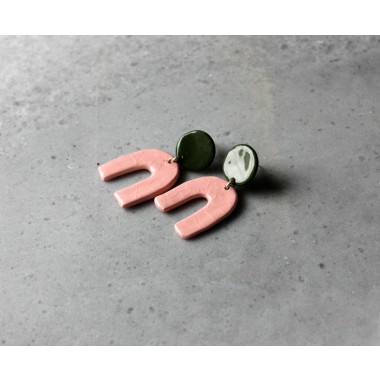 Skelini - Pink und grün Porzellanohrringe