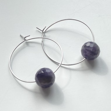 nahili CREOLEN "simple" Ohrringe purple rauchlila Amethyst Halbedelstein gold oder silbern Naturstein facettierte Diskokugel