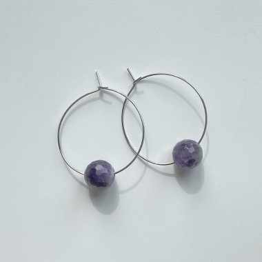 nahili CREOLEN "simple" Ohrringe purple rauchlila Amethyst Halbedelstein gold oder silbern Naturstein facettierte Diskokugel