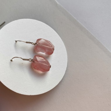 na.hili OHRRINGE UNIKAT Geo Edelstein Erdbeerquarz *925 Silber*