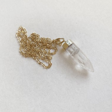 nahili KETTE UNIKAT "Bergkristall" mit goldener langer Gliederkette, Gelbgold 14K 