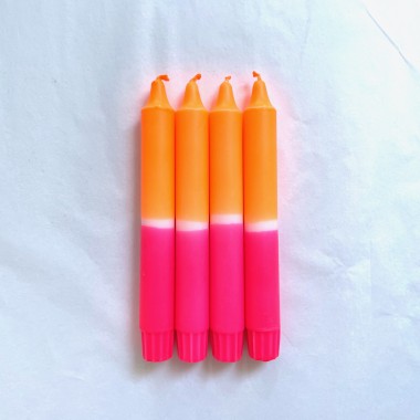 Hej Candles x Dip Dye Kerzen NEON Pink Orange (4er-Set)