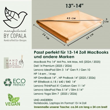 Laptop Hülle 13 " - 14 " Zoll aus Kraft Papier mit Magnetverschluss BY COPALA