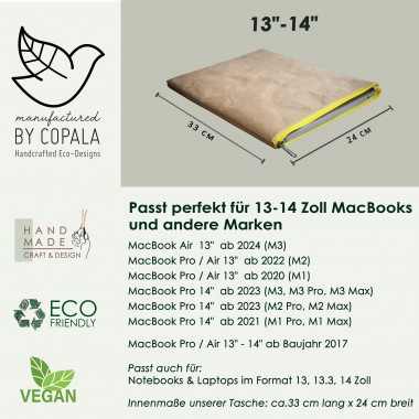Laptop-Hülle 13 " - 14 " Zoll aus Kraft Papier mit gelbem Zipper BY COPALA