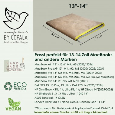 Laptop-Hülle 13 " - 14 " Zoll aus Kraft Papier mit gelbem Zipper BY COPALA