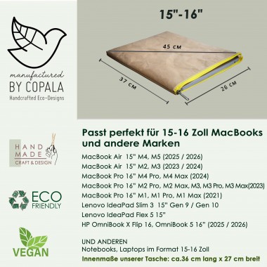 Nachhaltige Kraftpapier-Laptoptasche 15–16 Zoll | Waschbare vegane Hülle mit Zipper– Gefüttertes Laptop Sleeve für MacBook Pro/Air,Lenovo,HP