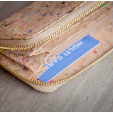 Kork Portemonnaie / Brieftasche mit Farb-Akzenten und Zipper