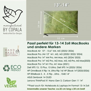 Laptop-Hülle 13" - 14" Zoll aus laminierten Blättern in grün BY COPALA