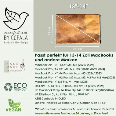 Nachhaltige vegane 13–14 Zoll Laptoptasche aus Blättern, MacBook Hülle – Vegan Leder mit Zipper in gelb