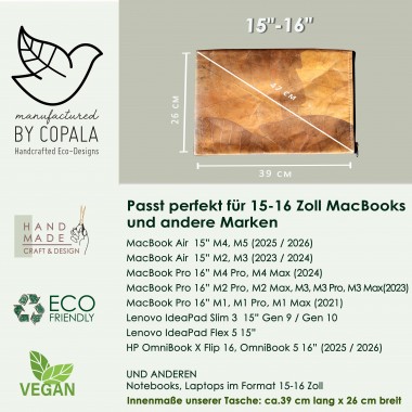 Nachhaltige vegane 15–16 Zoll Laptoptasche aus Blättern, MacBook Hülle – Vegan Leder mit Zipper in gelb