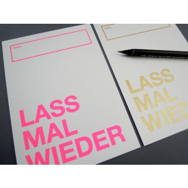 Postkarte – LASS MAL WIEDER (2er-Set, Gold oder Leuchtpink, Siebdruck)