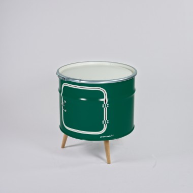 Lockengelöt - Bar-Kommode aus einem halben Ölfass