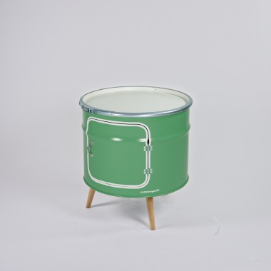 Lockengelöt - Bar-Kommode aus einem halben Ölfass