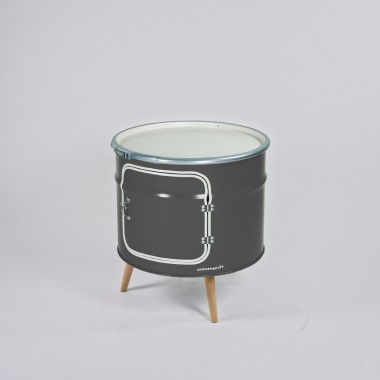 Lockengelöt - Bar-Kommode aus einem halben Ölfass