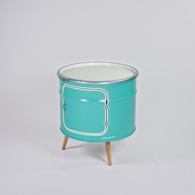 Lockengelöt - Bar-Kommode aus einem halben Ölfass