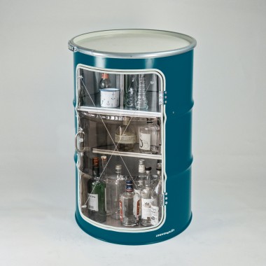 Lockengelöt - Grosse Hausbar-Vitrine aus Hamburger Ölfass