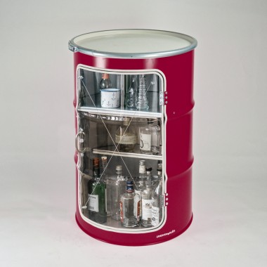 Lockengelöt - Grosse Hausbar-Vitrine aus Hamburger Ölfass