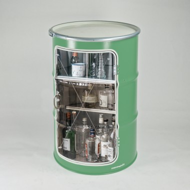 Lockengelöt - Grosse Hausbar-Vitrine aus Hamburger Ölfass