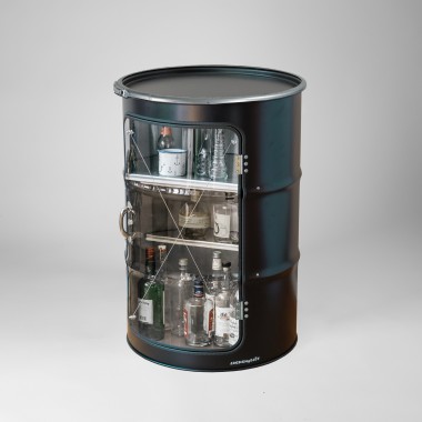 Lockengelöt - Grosse Hausbar-Vitrine aus Hamburger Ölfass