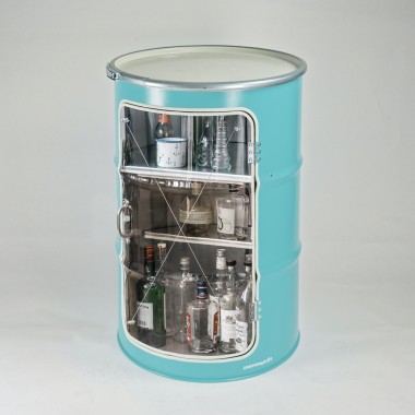 Lockengelöt - Grosse Hausbar-Vitrine aus Hamburger Ölfass