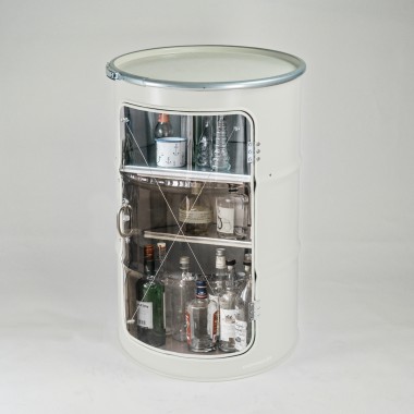 Lockengelöt - Grosse Hausbar-Vitrine aus Hamburger Ölfass