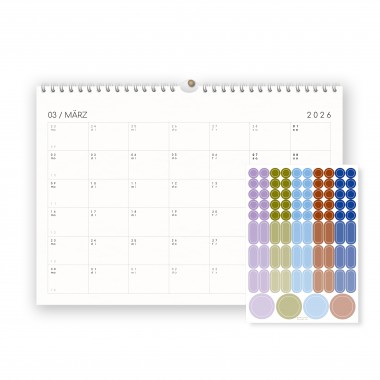 Kalender 2026 mit Aufklebern A4/A3 - SANS.