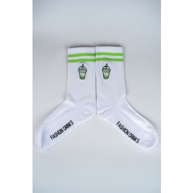Iced Matcha Latte Stripes | Bestickte Bio Baumwoll Socken