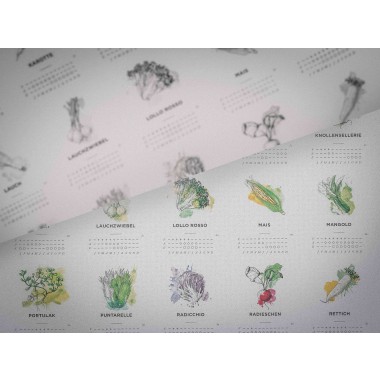 A2 Pflanzkalender und Aussaatkalender für den Garten, Aussaatzeiten für 64 verschiedene Gemüsesorten als Poster in Farbe mit und ohne Rahmen