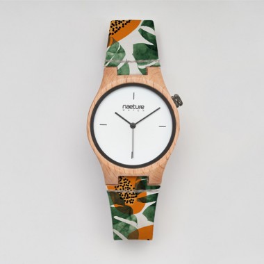 Naeture Watch "Papaya Jungle" - Holzuhr mit veganem Armband