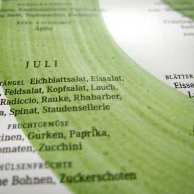 UNIKAT Saisonkalender mit Farbakzenten in Grün und Orange (38x41,5cm) für Gemüse&Obst: Süddeutschland