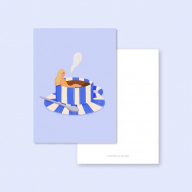 Gestreifte Kaffeetasse blau / Postkarte A6 / Svea Hansohn Illustration