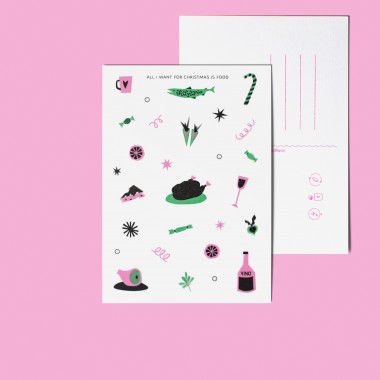 Girls in Motion All i want for Christmas is food Riso Postkarte A6