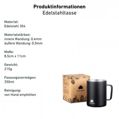 Grønenberg Tasse Edelstahl 350 ml | Doppelwandige Kaffeetasse mit Thermoeffekt 