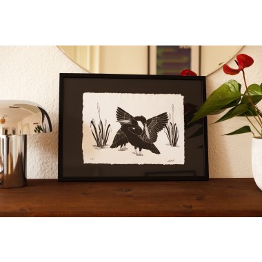 The Naughty District - handgefertigter Siebdruck  »Kraniche im Schilf« 