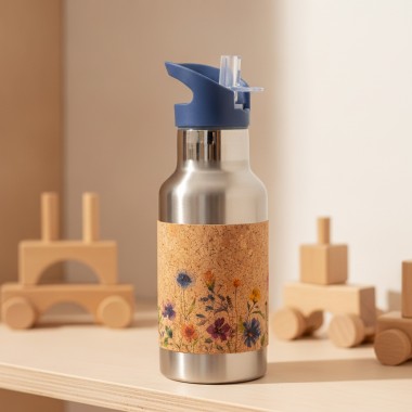 Edelstahl-Trinkflasche 350 ml mit Kork-Print – Salty Mind
