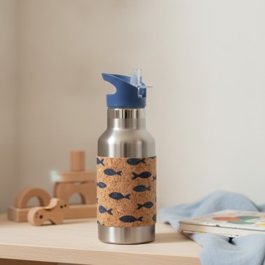 Edelstahl-Trinkflasche 350 ml mit Kork-Print – Salty Mind
