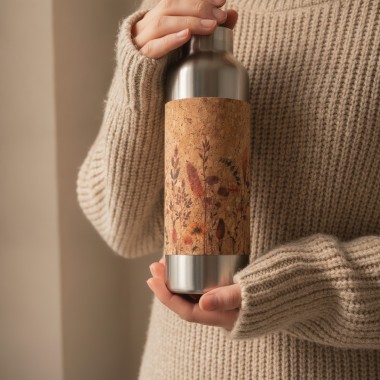 Edelstahl-Trinkflasche 750 ml mit Kork-Print