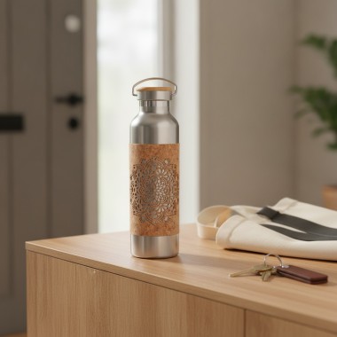 Edelstahl-Trinkflasche 750 ml mit Kork-Print
