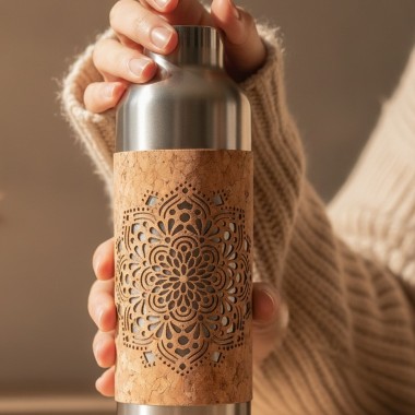 Edelstahl-Trinkflasche 750 ml mit Kork-Print
