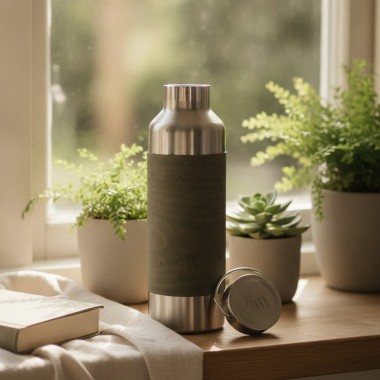 Edelstahl-Trinkflasche 750 ml mit Korksleeve und Teesieb