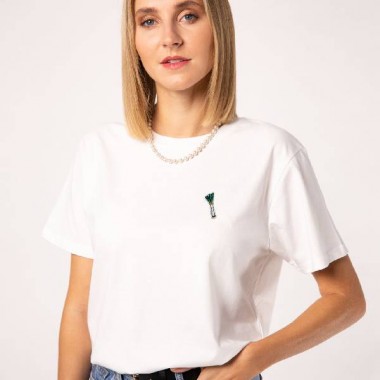 Lauch | Besticktes Bio Baumwoll Unisex T-Shirt | weiß | Fashion Drinks