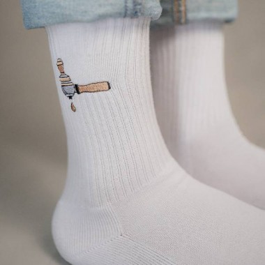 Siebträger & Tamper | Bestickte Bio Baumwoll Socken | Fashion Drinks