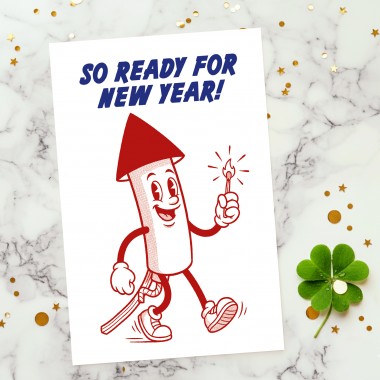 Hey Urban Monkey - Silvester-Karten / Neujahrs-Karten Retro-Stil 4er-Set