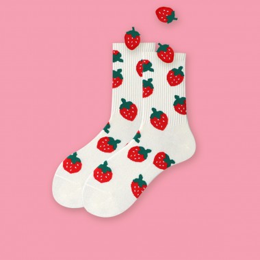 Erdbeeren Sport Socken Weiss von Offbeat