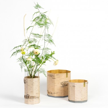 Vase / Blumenvase aus Birkenrinde und Glas - TARA
