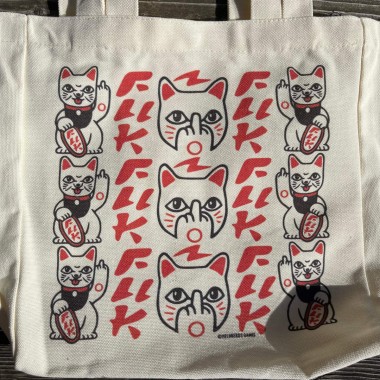 Tote Bag - Maneki Neko | Baumwolltasche mit Magnetverschluss & Innentasche | Lustige Einkaufstasche | Cooles Katzenmotiv für Katzenliebhaber